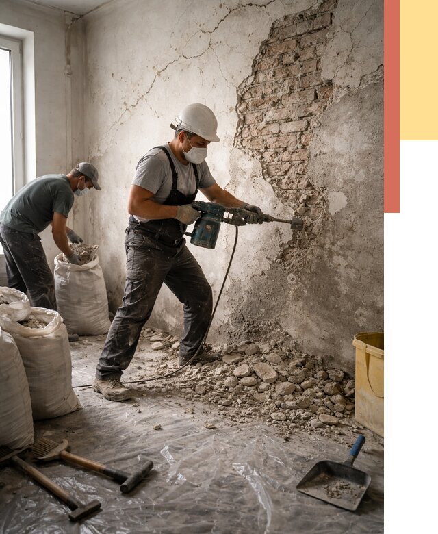 Демонтаж штукатурки со стен в Щекино от 7410 руб/м² — быстро и недорого | ОТДЕЛОЧНИК-Екн