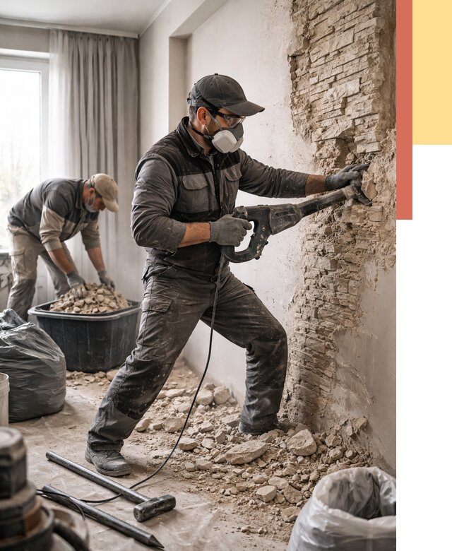 Демонтаж декоративного камня в Щекино от 1492 руб/м² — быстро и недорого | ОТДЕЛОЧНИК-Екн