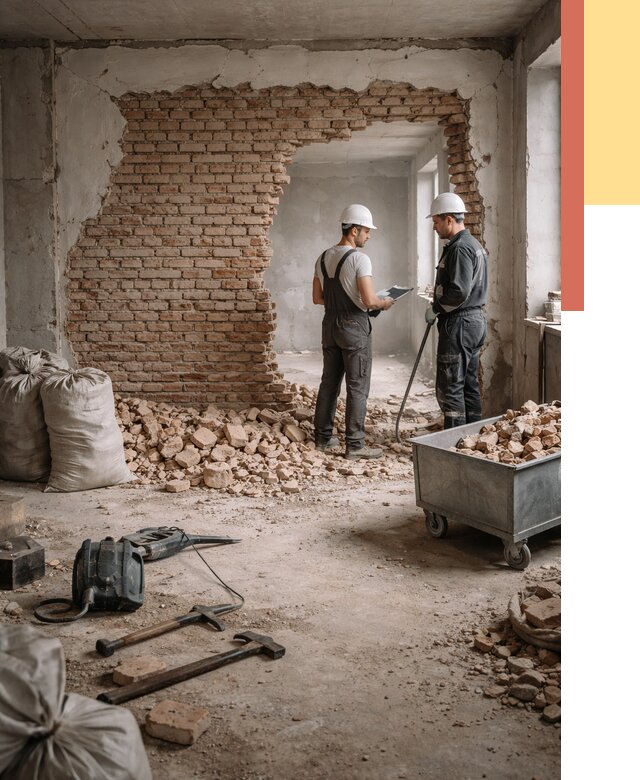 Демонтаж кирпичных стен в Щекино от 4323 руб. — быстро, недорого, под ключ | ОТДЕЛОЧНИК-Екн