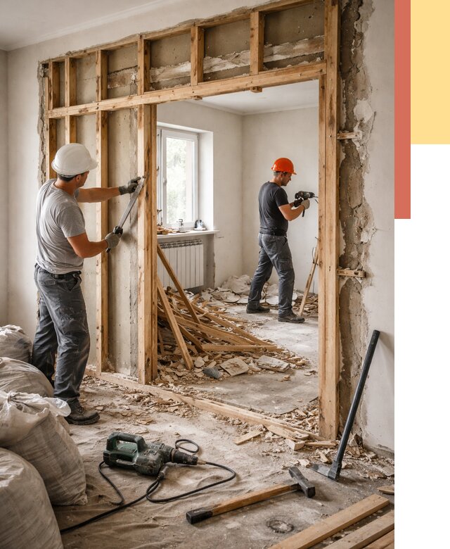 Демонтаж деревянных перегородок в Щекино от 3293 руб. — быстро и недорого | ОТДЕЛОЧНИК-Екн