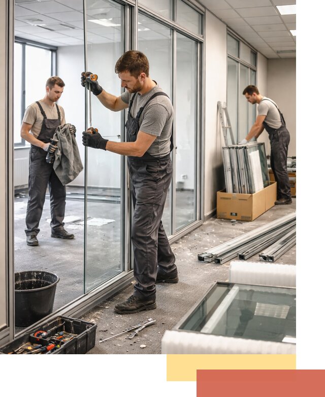 Демонтаж стеклянных перегородок в Щекино быстро и безопасно