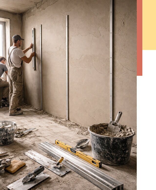 Штукатурка стен по маякам в Щекино от 5661 руб./м² — выравнивание под ключ | ОТДЕЛОЧНИК-Екн