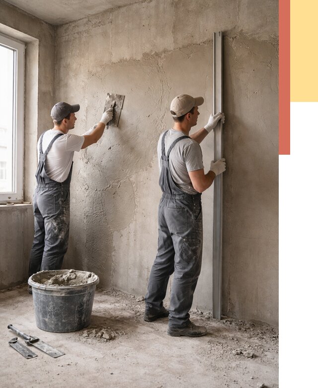 Штукатурка бетонных стен в Щекино от 4631 руб/м² — качественно и быстро | ОТДЕЛОЧНИК-Екн