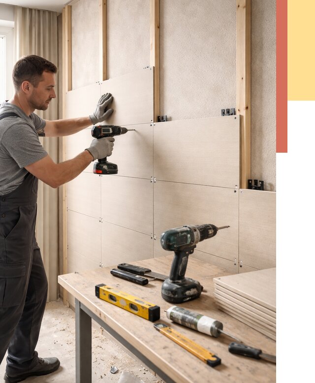 Монтаж МДФ панелей на стены в Щекино от 1287 руб. под ключ | ОТДЕЛОЧНИК-Екн