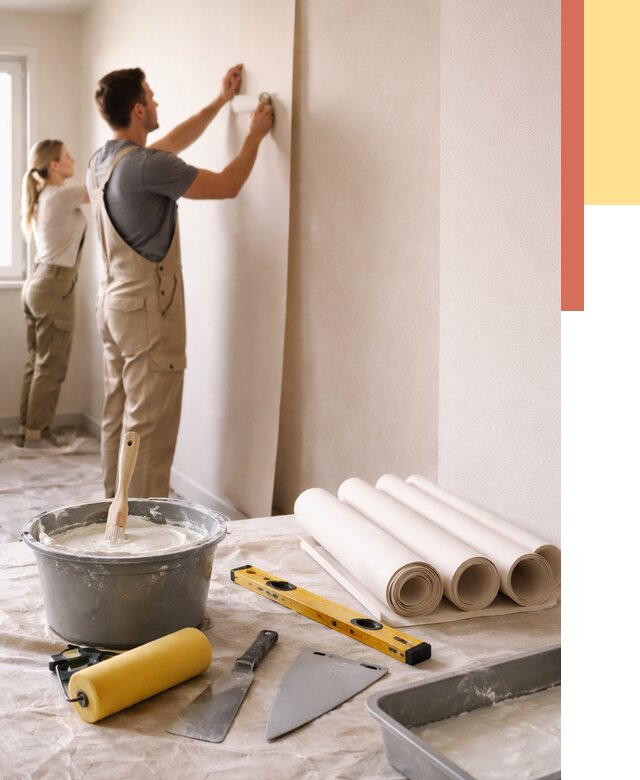 Поклейка бумажных обоев в Щекино от 5661 руб./м2 — быстро и недорого | ОТДЕЛОЧНИК-Екн