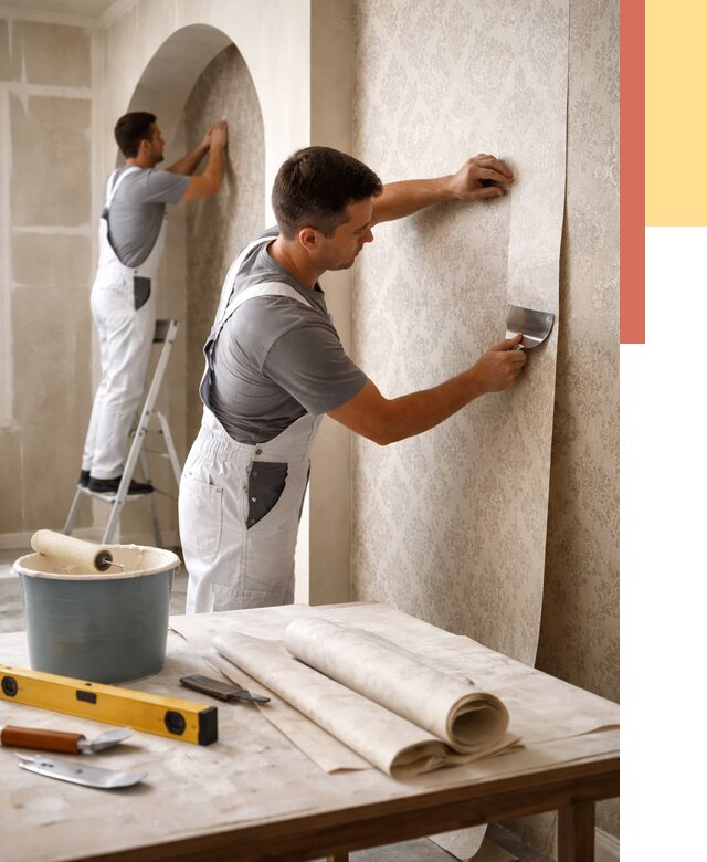 Поклейка обоев на сложные стены в Щекино от 2882 руб. под ключ | ОТДЕЛОЧНИК-Екн