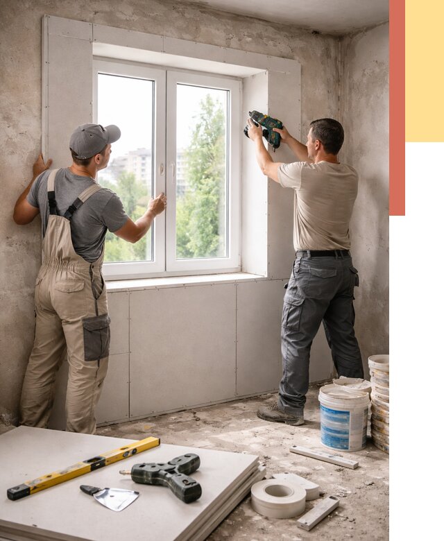 Монтаж откосов из гипсокартона в Щекино от 4631 руб. под ключ | ОТДЕЛОЧНИК-Екн