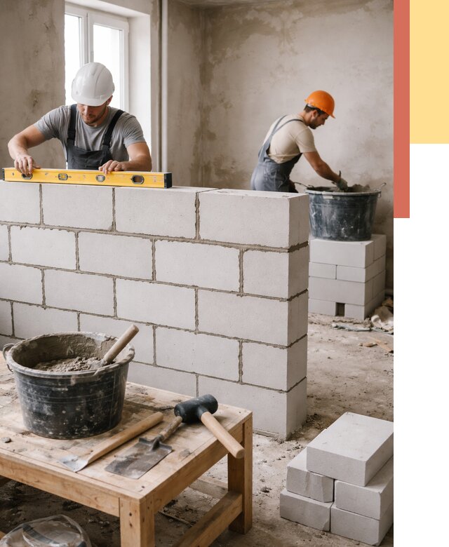 Кладка перегородок из газобетона в Щекино от 3293 руб. под ключ | ОТДЕЛОЧНИК-Екн