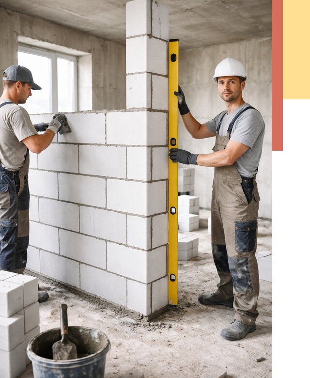 Кладка перегородок из пеноблока в Щекино от 1853 руб. под ключ | ОТДЕЛОЧНИК-Екн