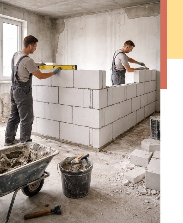 Кладка перегородок из ПГП в Щекино от 2573 руб./м2 — монтаж и возведение под ключ | ОТДЕЛОЧНИК-Екн