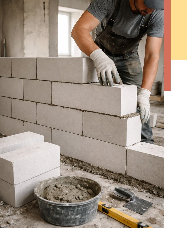 Кладка перегородок из силикатного блока в Щекино от 4117 руб. под ключ | ОТДЕЛОЧНИК-Екн