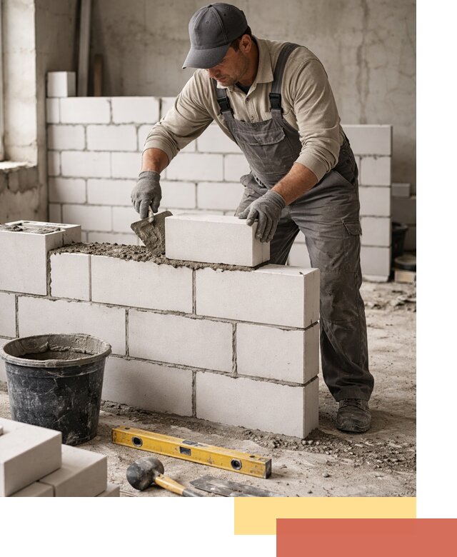 Кладка перегородок из силикатного блока в Щекино