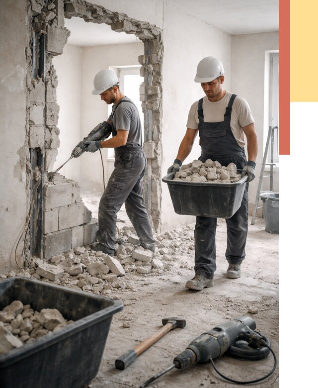 Демонтаж блоковых перегородок в Щекино от 3860 руб. — быстро и недорого | ОТДЕЛОЧНИК-Екн