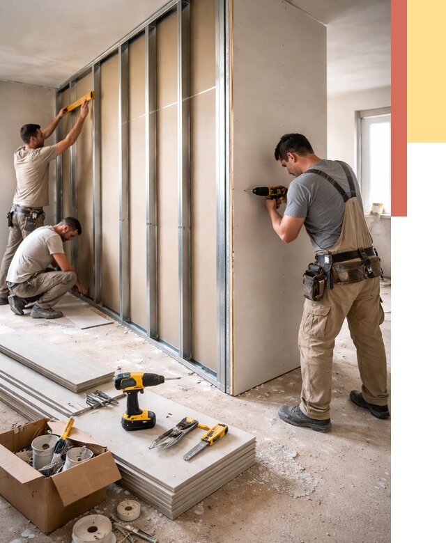 Монтаж однослойной перегородки из гипсокартона в Щекино от 669 руб. | ОТДЕЛОЧНИК-Екн