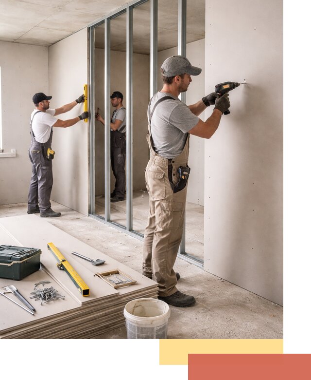 Однослойная перегородка из гипсокартона в Щекино под ключ, монтаж и отделка