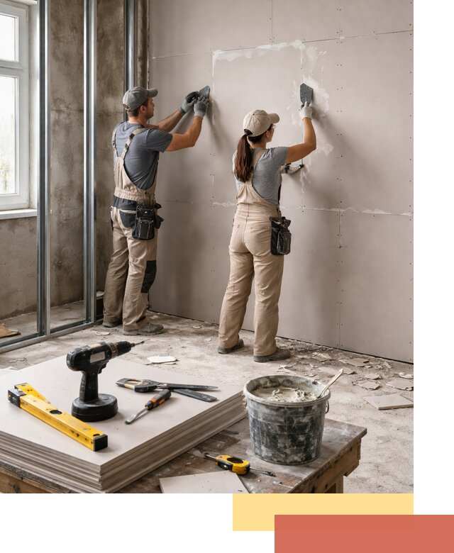 Монтаж двухслойной перегородки из гипсокартона в Щекино