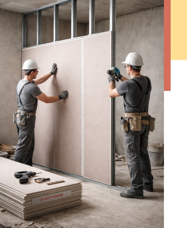 Перегородка из огнестойкого гипсокартона в Щекино от 1904 руб. под ключ | ОТДЕЛОЧНИК-Екн