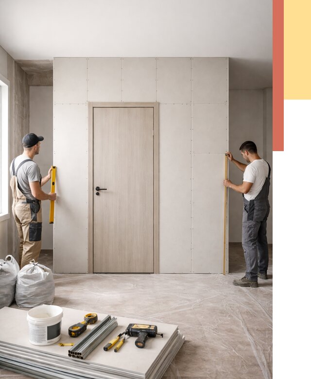 Перегородка из гипсокартона с дверью в Щекино от 4631 руб. под ключ | ОТДЕЛОЧНИК-Екн