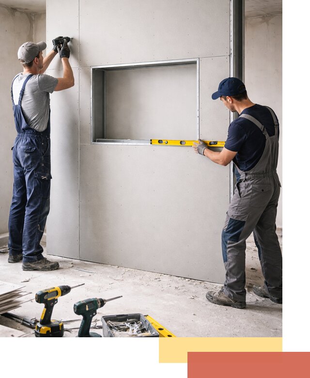 Перегородка из гипсокартона с нишей под декор в Щекино