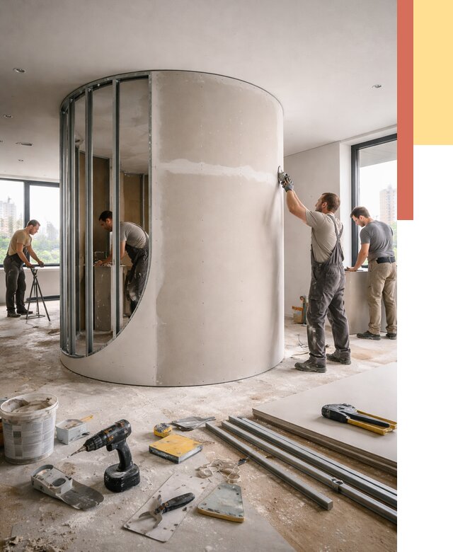 Радиусная перегородка из гипсокартона в Щекино от 2985 руб. под ключ | ОТДЕЛОЧНИК-Екн