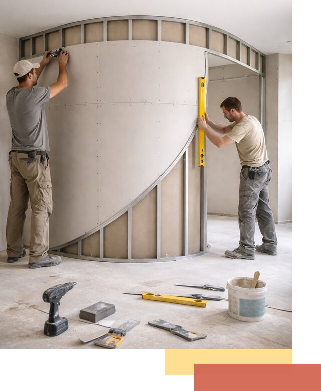 Радиусная перегородка из гипсокартона в Щекино под ключ