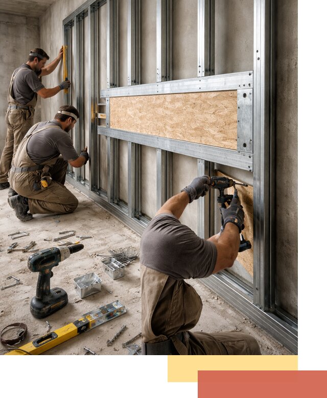 Усиленная перегородка для крепления тяжёлых конструкций в Щекино