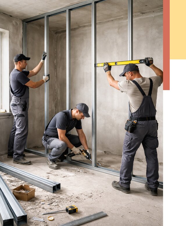 Монтаж каркаса перегородки из профиля в Щекино от 772 руб. | ОТДЕЛОЧНИК-Екн