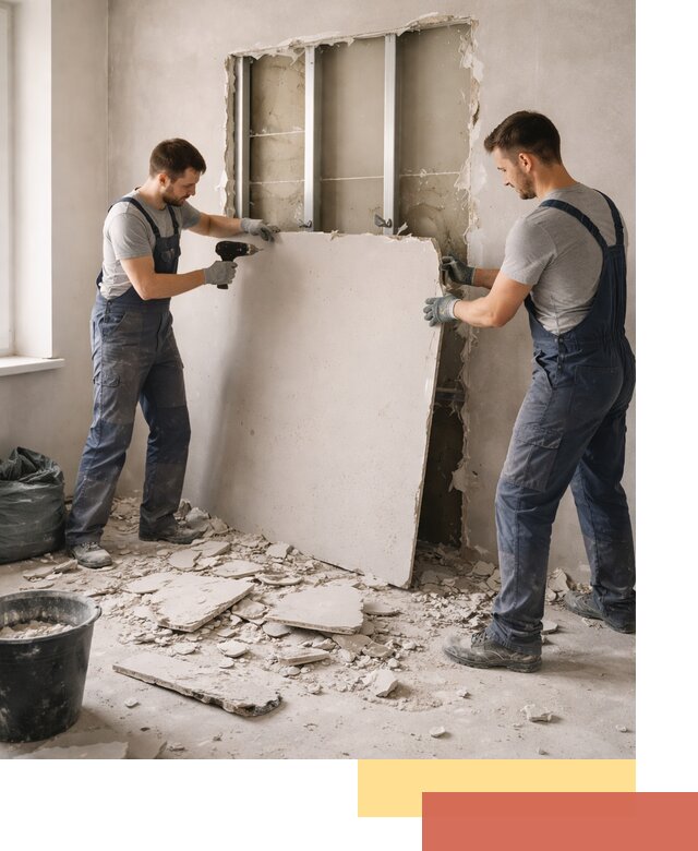 Демонтаж перегородки из гипсокартона в Щекино быстрый и аккуратный