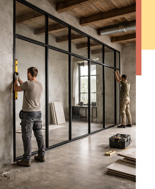 Стеклянные перегородки лофт в Щекино от 10807 руб. под ключ | ОТДЕЛОЧНИК-Екн