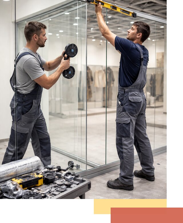 Стеклянные перегородки для магазинов в Щекино — монтаж и установка