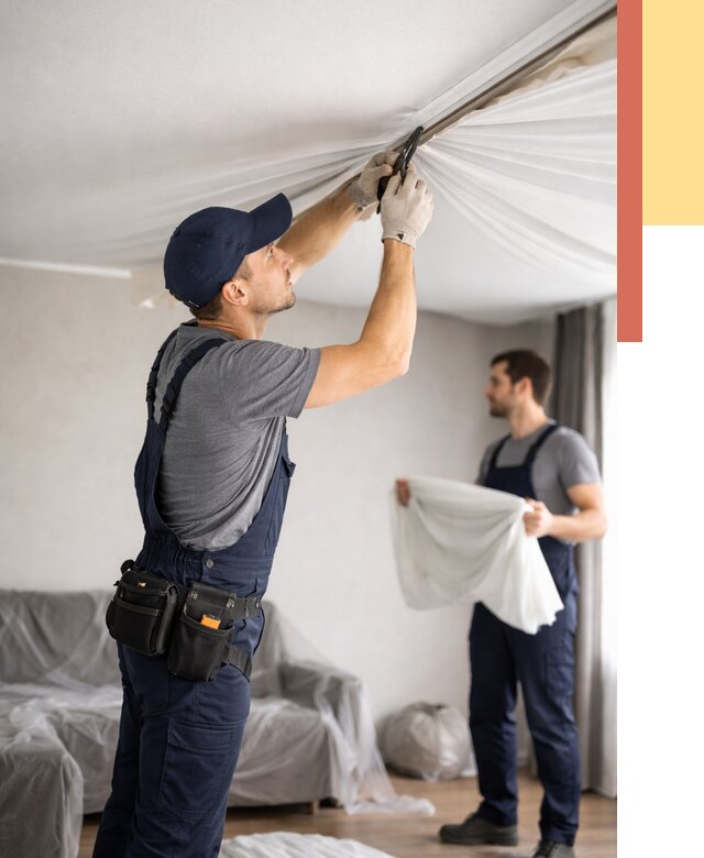 Демонтаж натяжного потолка в Щекино от 4631 руб. — снятие и разбор под ключ | ОТДЕЛОЧНИК-Екн