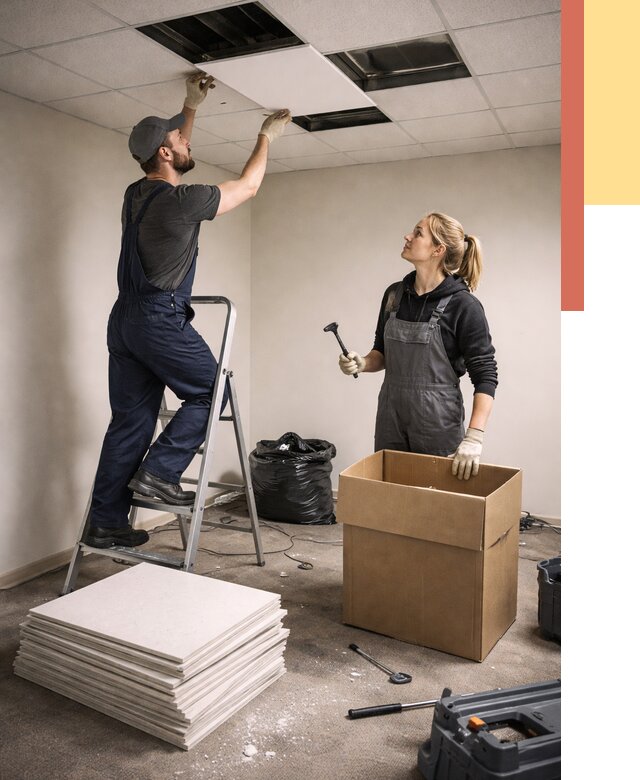 Демонтаж потолочной плитки в Щекино от 4631 руб. быстро и недорого | ОТДЕЛОЧНИК-Екн