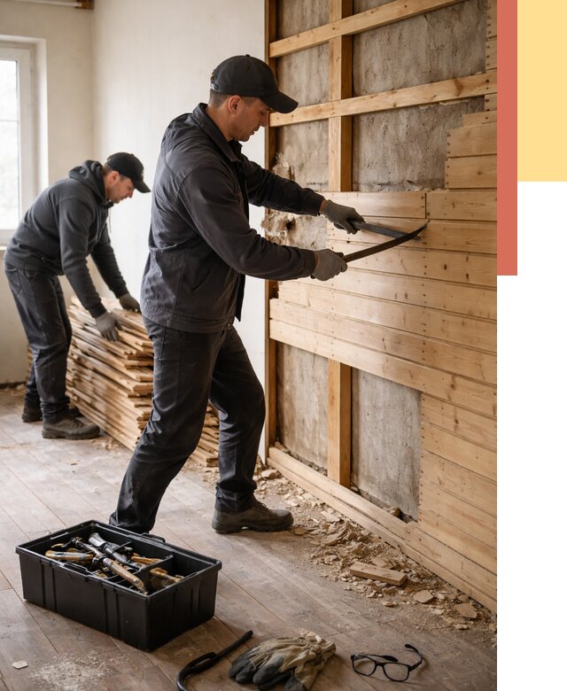 Демонтаж вагонки в Щекино от 3911 руб/м2 — быстро и недорого | ОТДЕЛОЧНИК-Екн