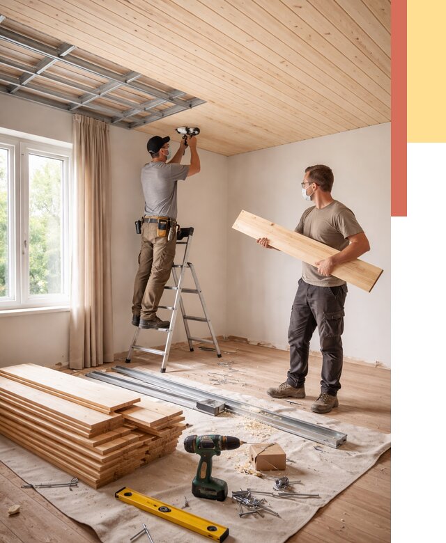 Монтаж потолка из вагонки в Щекино от 6690 руб. | Быстро и недорого — ОТДЕЛОЧНИК-Екн