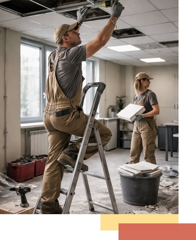 Ремонт потолка Армстронг и замена плит в Щекино