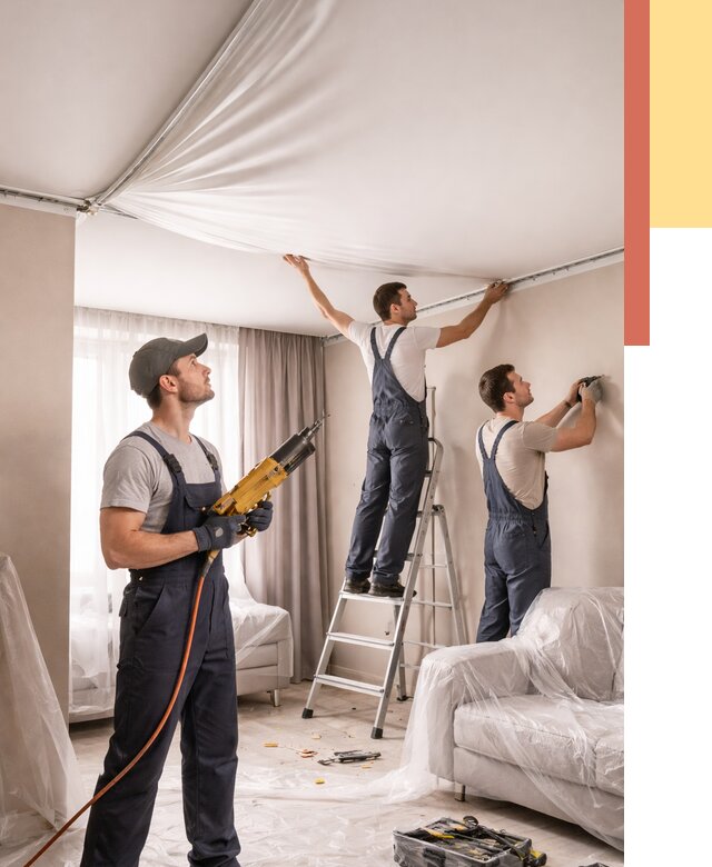 Установка натяжного потолка в Щекино от 4631 руб. | Быстро и недорого — ОТДЕЛОЧНИК-Екн