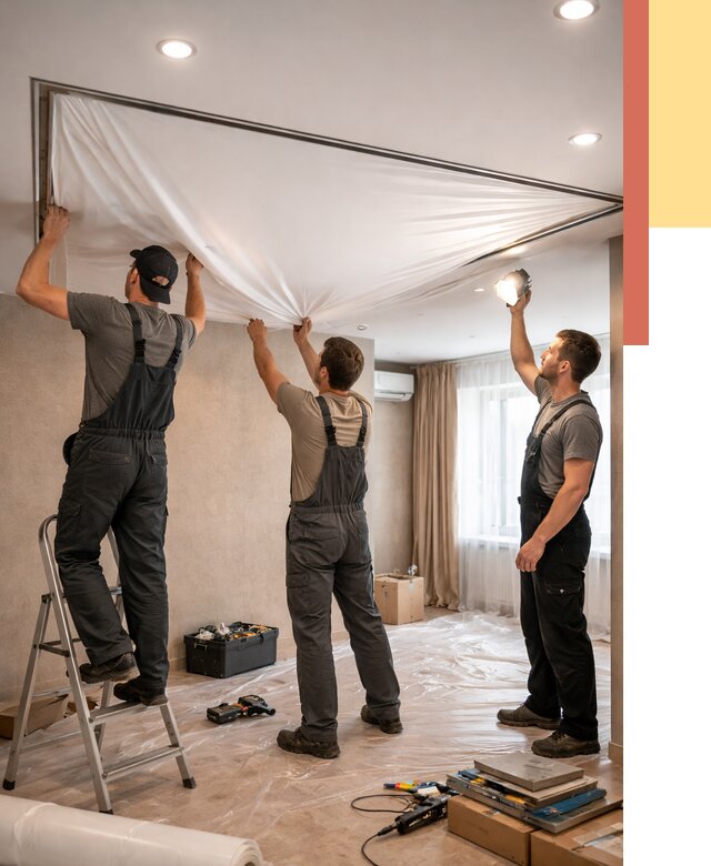 Монтаж ПВХ натяжного потолка в Щекино от 3602 руб. под ключ | ОТДЕЛОЧНИК-Екн