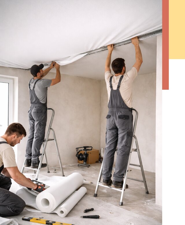 Монтаж тканевого натяжного потолка в Щекино от 3602 руб. под ключ | ОТДЕЛОЧНИК-Екн