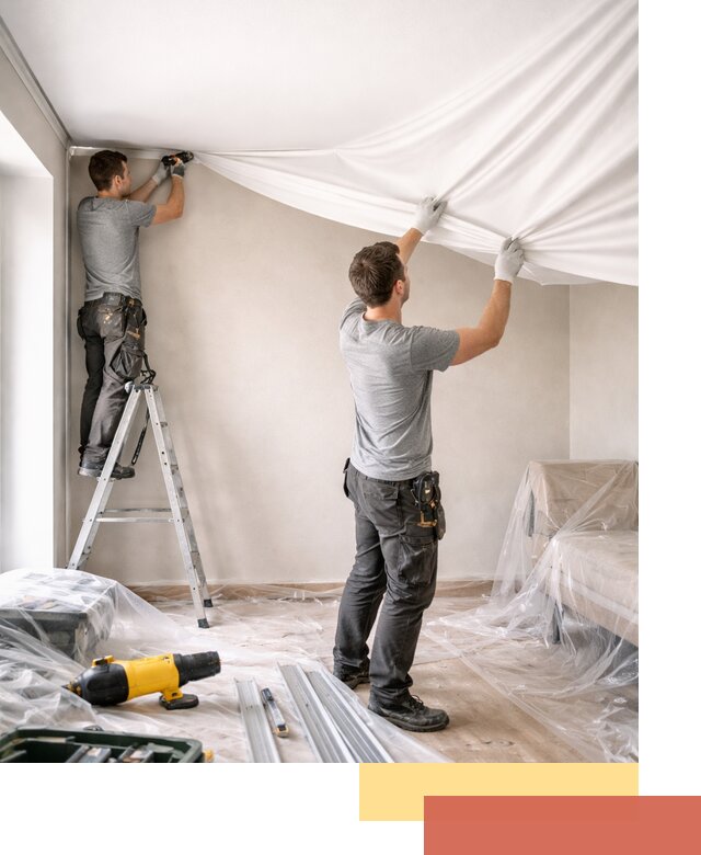 Монтаж тканевого натяжного потолка в Щекино недорого и быстро