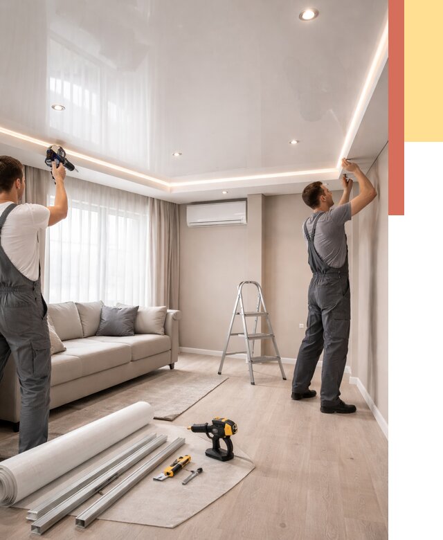 Монтаж глянцевого натяжного потолка в Щекино от 772 руб. под ключ | ОТДЕЛОЧНИК-Екн