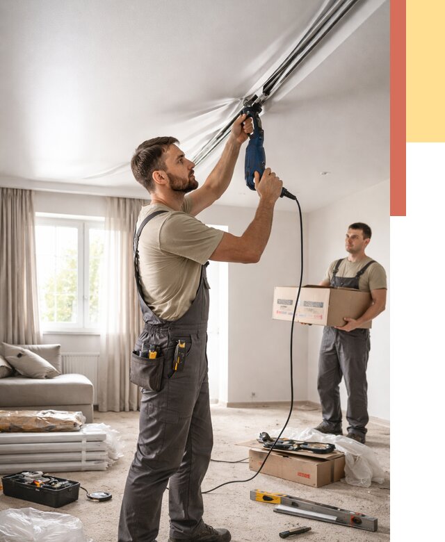 Монтаж сатинового натяжного потолка в Щекино от 3602 руб. | Быстро, недорого — ОТДЕЛОЧНИК-Екн