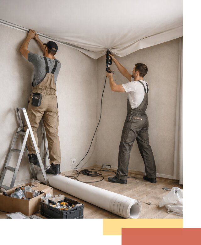 Монтаж цветного натяжного потолка в Щекино за один день