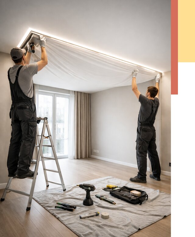 Монтаж парящего натяжного потолка в Щекино от 4631 руб. быстро и недорого | ОТДЕЛОЧНИК-Екн