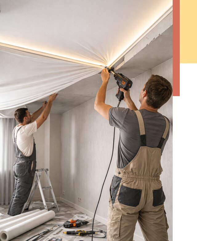 Монтаж натяжного потолка с подсветкой в Щекино от 978 руб. | ОТДЕЛОЧНИК-Екн