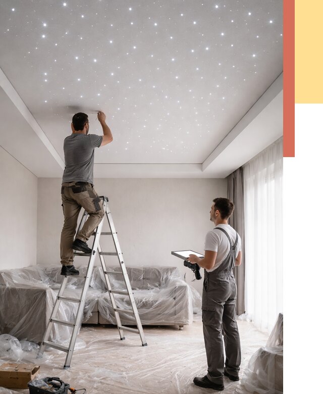 Монтаж натяжного потолка «звездное небо» в Щекино от 6690 руб. | ОТДЕЛОЧНИК-Екн