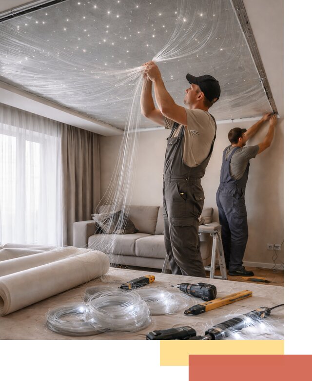 Монтаж натяжного потолка «Звездное небо» в Щекино