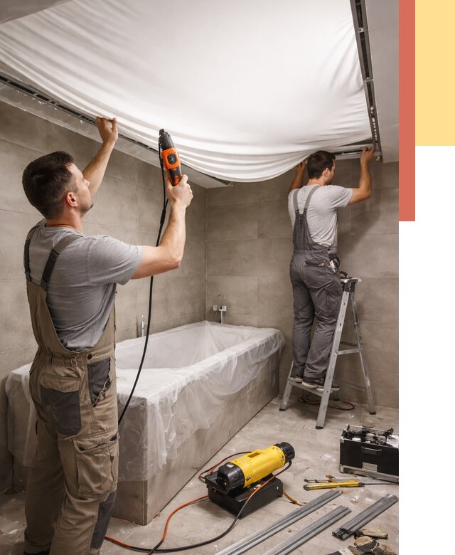 Монтаж натяжного потолка в ванной в Щекино от 1235 руб. под ключ | ОТДЕЛОЧНИК-Екн