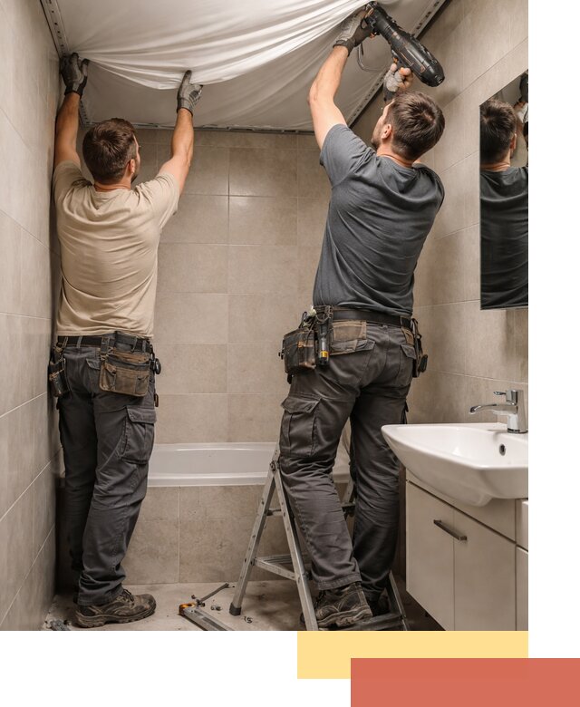 Монтаж натяжного потолка в ванной в Щекино быстро и качественно