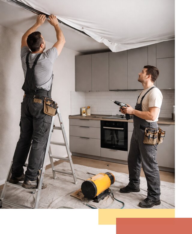 Монтаж натяжного потолка на кухне в Щекино