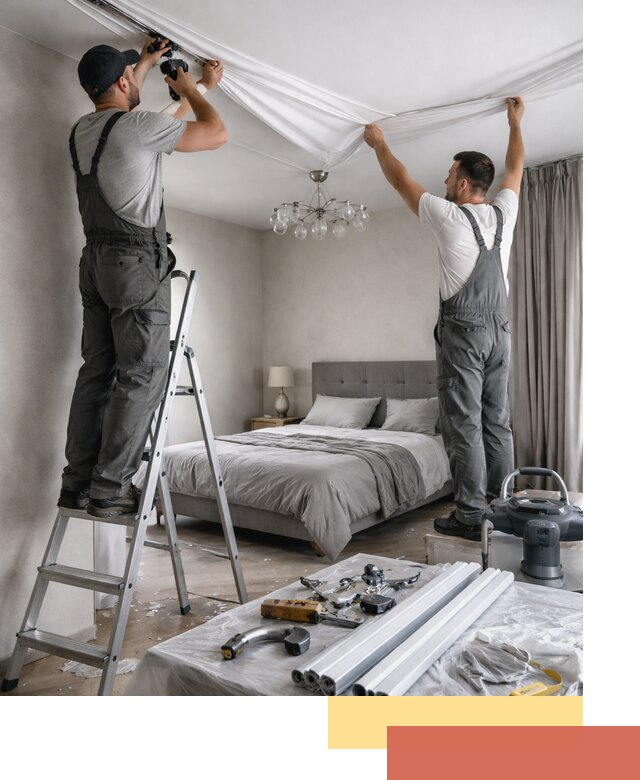 Монтаж натяжного потолка в спальне в Щекино